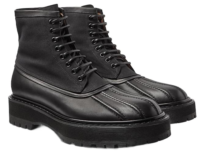 GIVENCHY Boots Camden Lacets Cuir et Toile Black BE T44 IT Schwarz Leder  ref.1064700