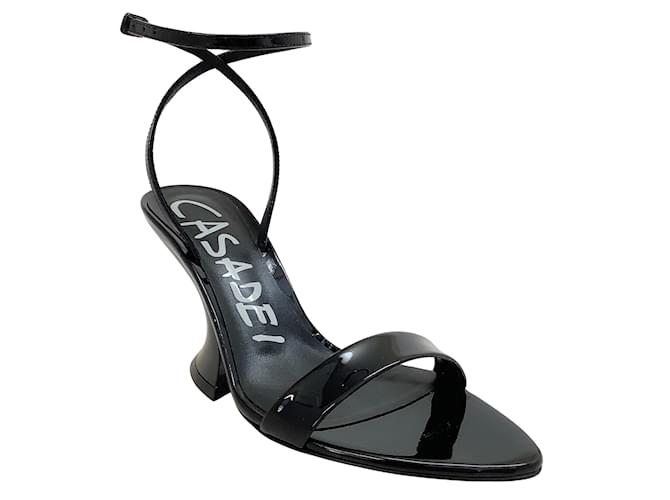 Casadei Elodie Tiffany-Sandalen aus schwarzem Lackschaum Lackleder  ref.1064770