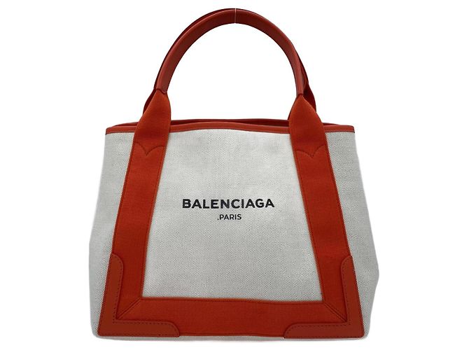 Balenciaga Navy Cabas de couro e linho laranja e creme Fora de branco