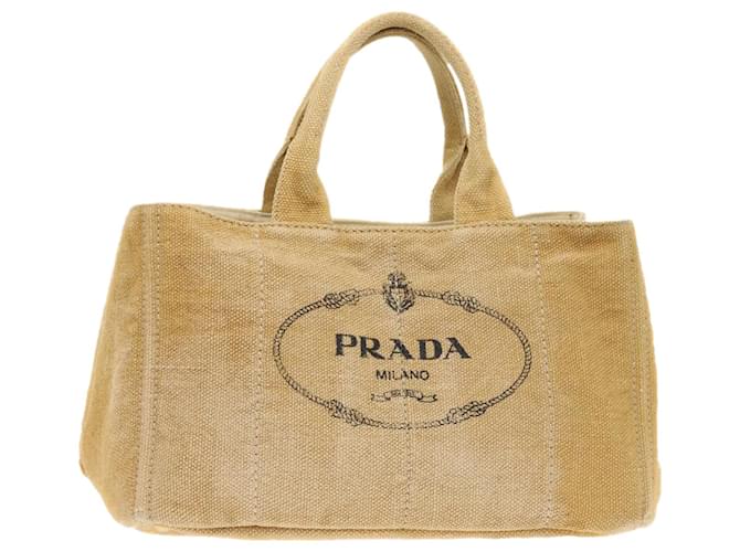 PRADA Canapa Hand Bag Canvas Beige Auth 45652 Brown Cloth  ref.1064865