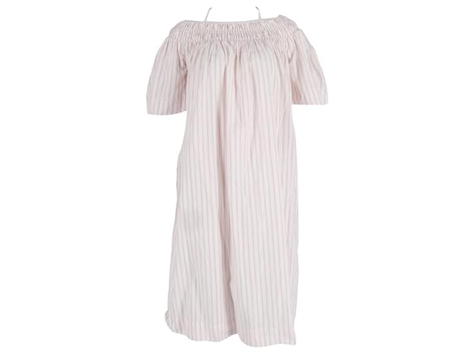 Ganni Striped Dress in White and Pink Cotton  ref.1064886