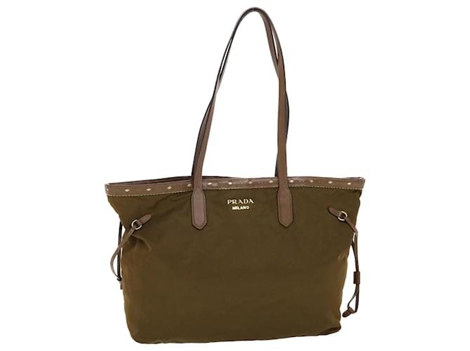 PRADA Tote Bag Nylon Leather Khaki Auth bs6185 Green  ref.1065041