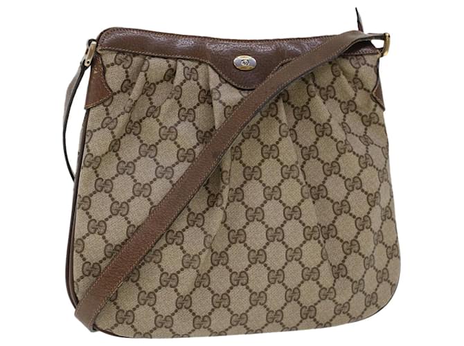 GUCCI GG Canvas Shoulder Bag PVC Leather Beige Auth yk7340 Brown Synthetic Leatherette  ref.1065076
