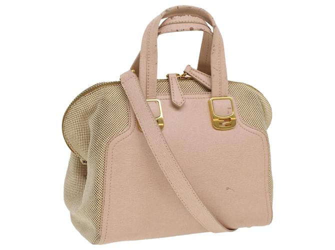 FENDI Hand Bag Leather Canvas 2way Pink Auth bs3819  ref.1065085