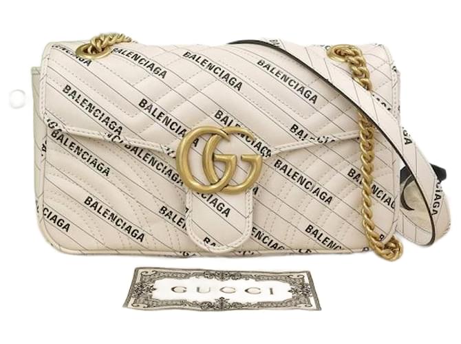 Gucci  x Balenciaga The Hacker Project Small GG Marmont Bag Leather Shoulder Bag 443497 520981 in Excellent condition White  ref.1065105