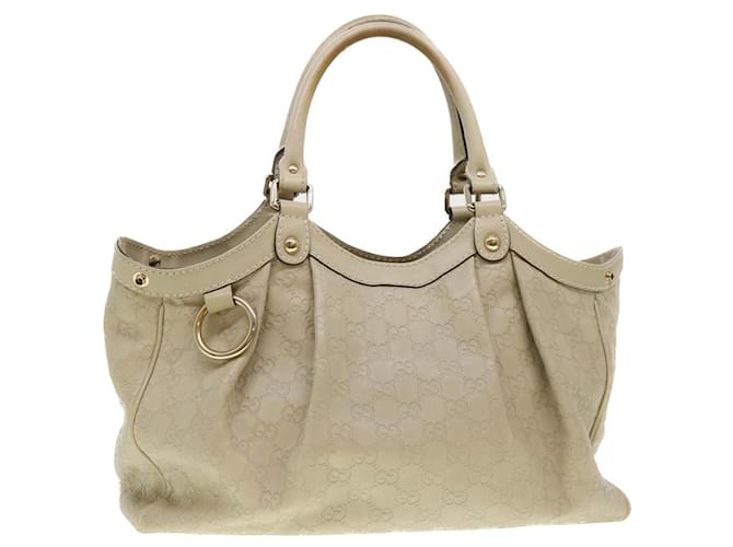 GUCCI Gucci Shima GG Tote Bag Leather Beige 211944 Auth bs4876 Brown  ref.1065182