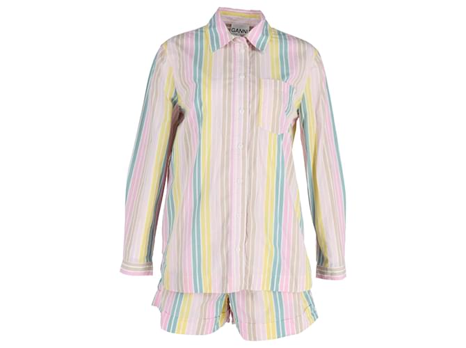 Ganni Striped Shirt and Short Set in Multicolor Cotton Multiple colors  ref.1065203