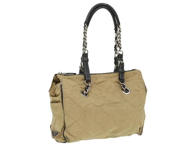 PRADA Quilted Chain Shoulder Bag Nylon Beige Auth ar8728 Brown  ref.1065240