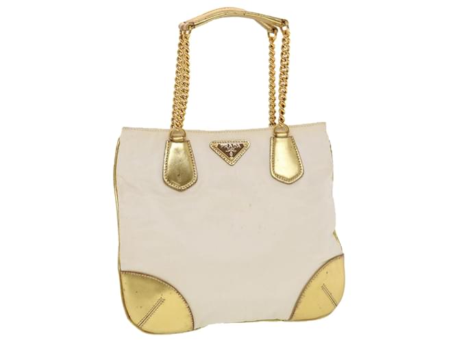PRADA Chain Shoulder Bag Nylon White Gold Auth 44147  ref.1065284