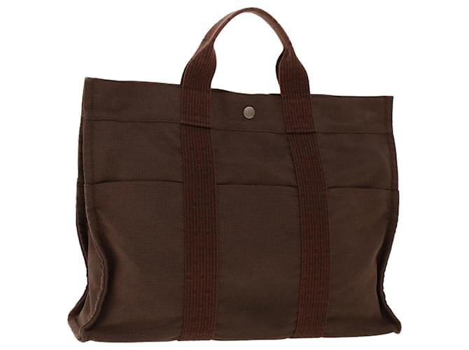 Hermès HERMES Her Line Tote Bag Canvas Brown Auth 46779 Cloth  ref.1065311