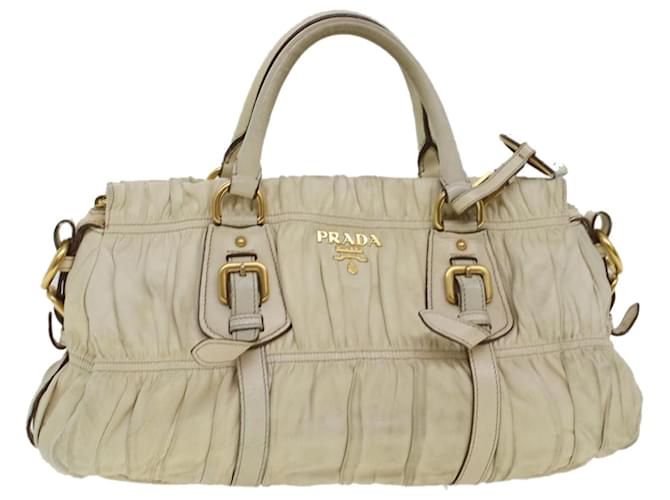 PRADA Hand Bag Leather Beige Auth am4391 Brown  ref.1065429