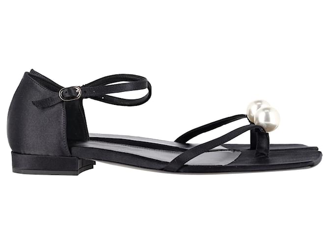 Totême Toteme Faux Pearl-Embellished Sandals in Black Satin  ref.1065441
