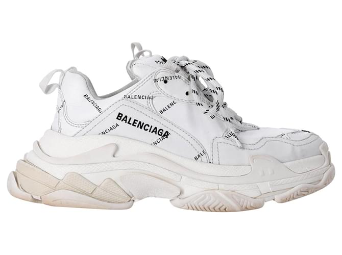 Balenciaga Triple S Allover Logo in White Polyester  ref.1065443