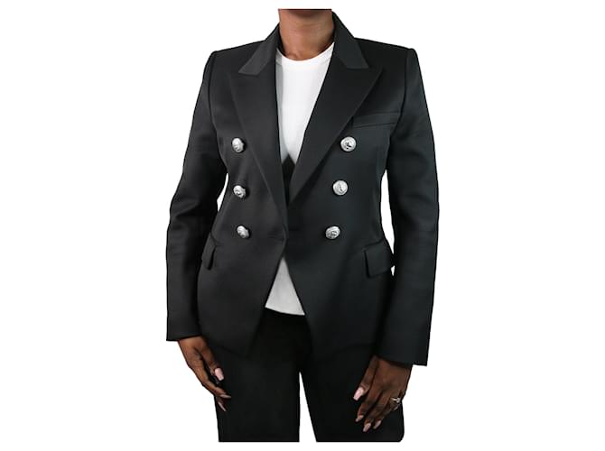 Balmain Black padded-shoulders double-breasted blazer - size UK 18 Wool  ref.1065446