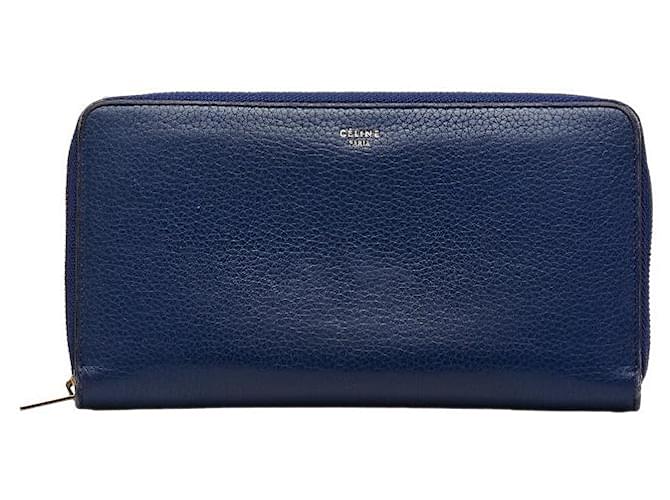 Céline Celine Leather Zip Around Wallet Leather Long Wallet in Good condition Blue  ref.1065463