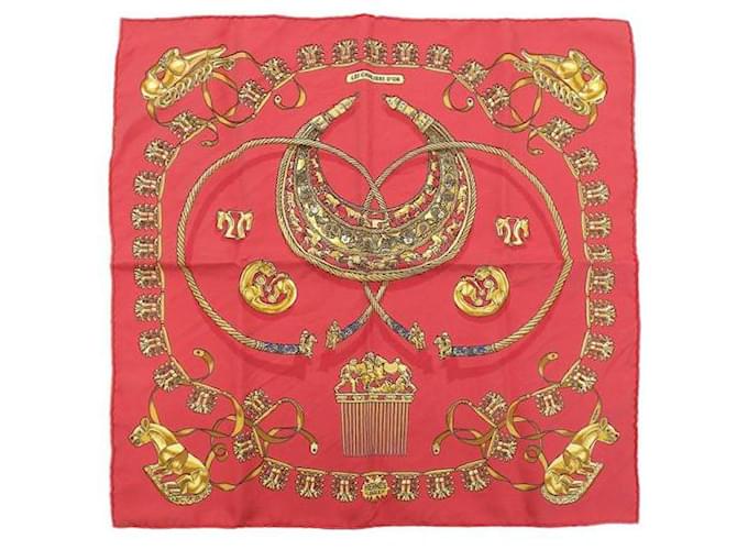 Hermès Carre 40 Les Cavaliers D'Or Silk Scarf Red Cloth  ref.1065500
