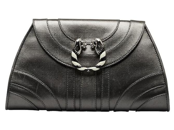 Bulgari Bvlgari Leather Leoni Clutch Bag Leather Clutch Bag in Good condition Grey  ref.1065519