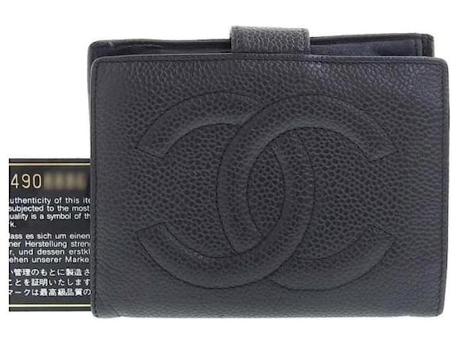 Chanel CC Caviar Bifold Wallet Leather Short Wallet in Fair condition Black  ref.1065520