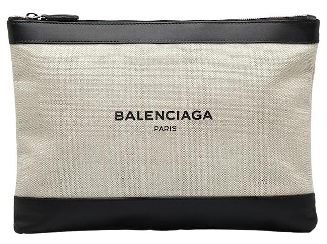 Balenciaga Navy Clip Canvas Clutch Bag 420407 White Cloth  ref.1065527