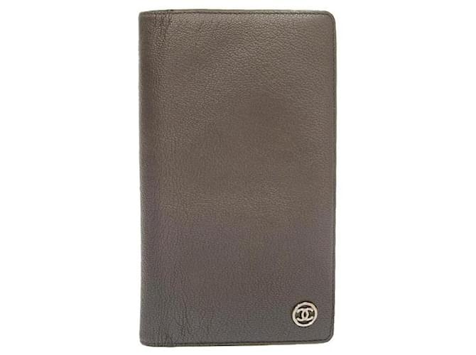 Chanel Leather Bifold Wallet 11 Grey Lambskin  ref.1065528