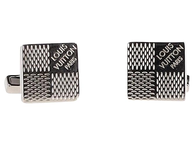 Louis Vuitton Damier Cufflinks in Silver Metal Silvery Metallic
