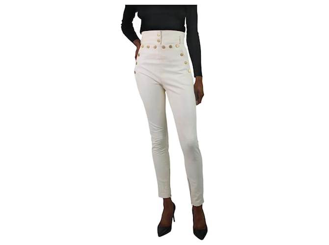 Autre Marque White leather stud-buttoned trousers - size FR 34  ref.1065629