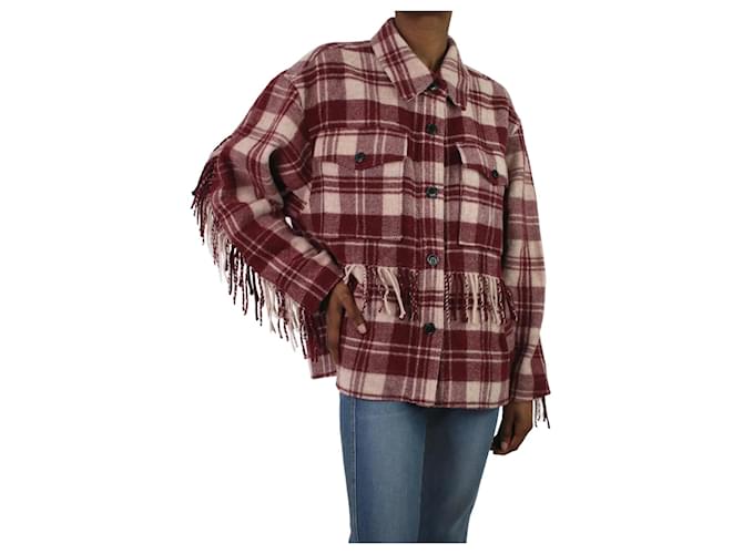 Isabel Marant Etoile Burgundy check fringed shacket - size FR 34 Dark red Wool  ref.1065630