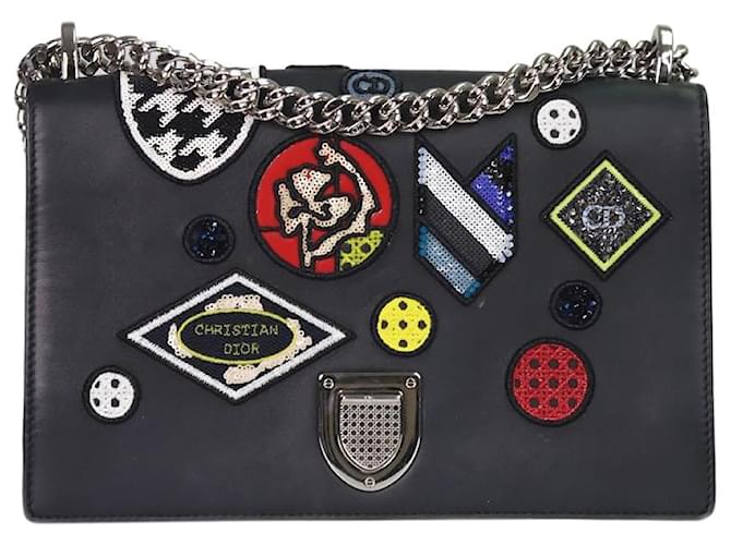 Christian Dior Black 2016 patch embroidered shoulder bag Leather  ref.1065639