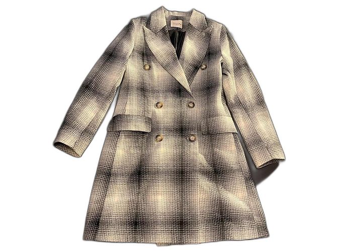 Autre Marque Dixie Mantel aus Wolle mit Tartan Karomuster Schwarz Weiß Grau