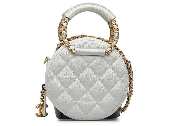Chanel White Caviar Woven Chain Handle Round Bag Leather ref.1065668 - Joli  Closet