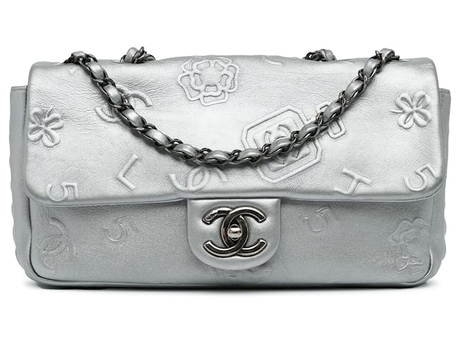 Chanel Silver Lucky Charms Embroidered Classic Single Flap Shoulder Bag  Silvery Leather ref.1065694 - Joli Closet