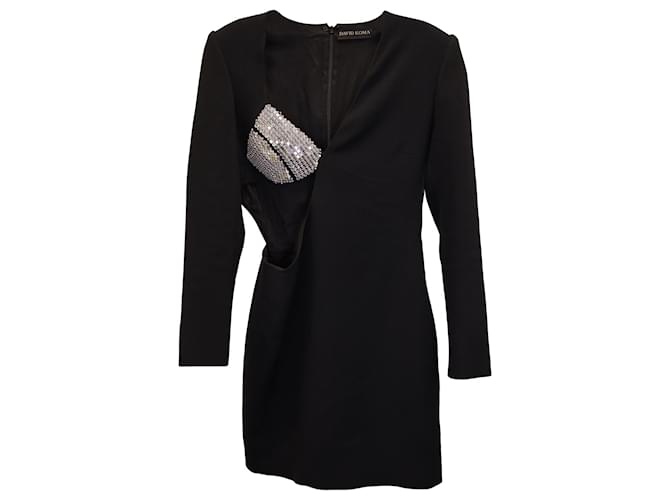Autre Marque David Koma Mini-robe asymétrique avec soutien-gorge en cristal en lin noir  ref.1065960
