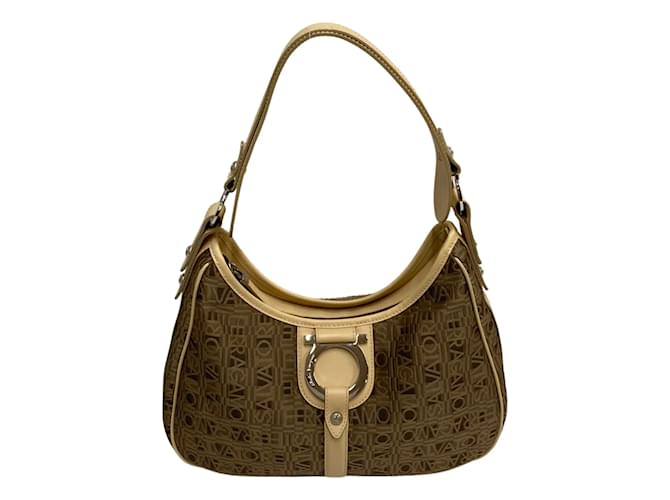 Salvatore Ferragamo Gancini Nylon Handbag  Canvas Handbag in Excellent condition Brown Cloth  ref.1066068