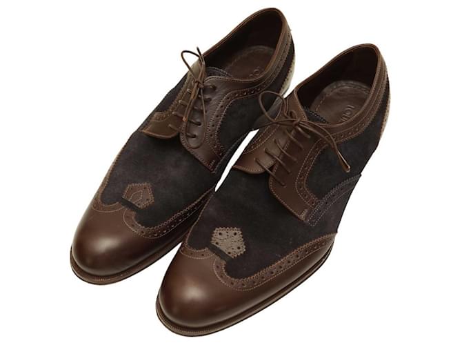 Louis Vuitton Chaussures à lacets en daim bleu marron en cuir richelieu Oxfords pour hommes 8  ref.1066096