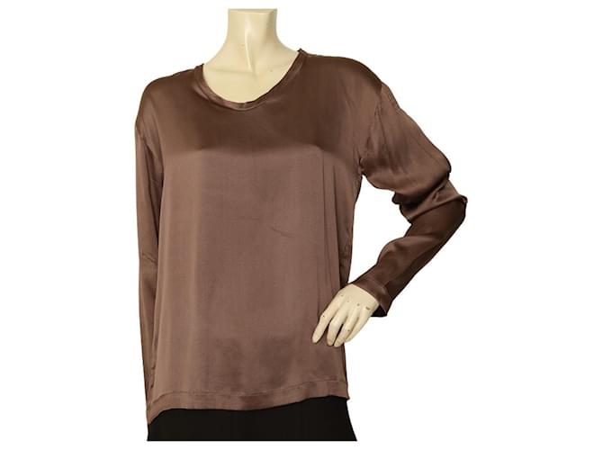 YVES SAINT LAURENT 100% Silk Brown long-sleeve Top size S  ref.1066187