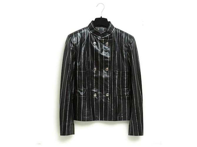 Chanel SS2020 Black silver Leather Jacket FR38/40 Cuir Noir  ref.1066240