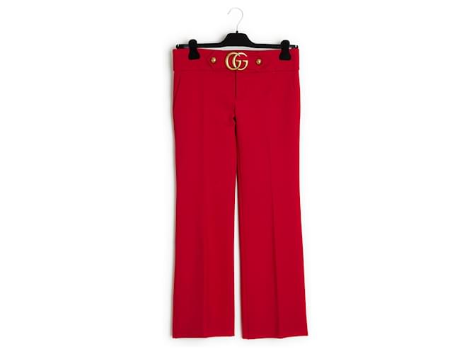Gucci 2016 Marmont Red Flared Pants FR40 Laine Rouge  ref.1066345