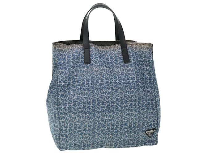 PRADA Tote Bag Nylon Leather Blue White Auth 53703  ref.1066395