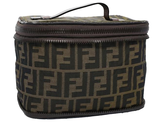 FENDI Zucca Canvas Vanity Cosmetic Pouch Brown Auth ac2172 Cloth  ref.1066429