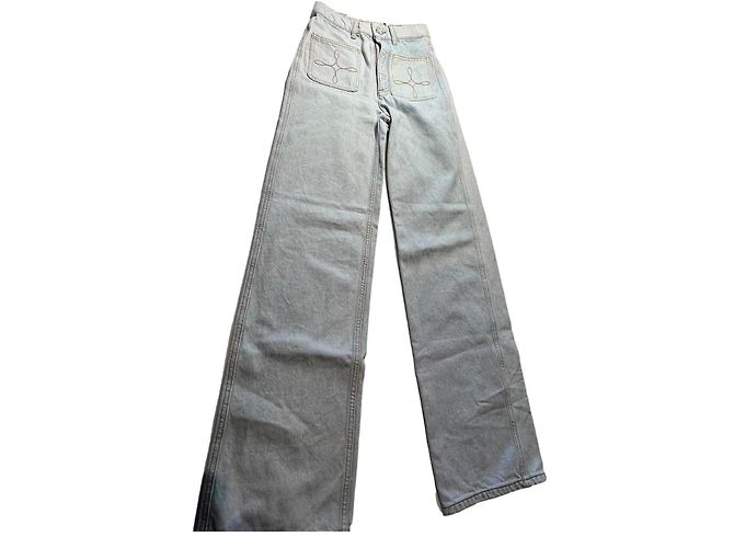 Jeans larghi Sandro blu in cotone con tasche ricamate