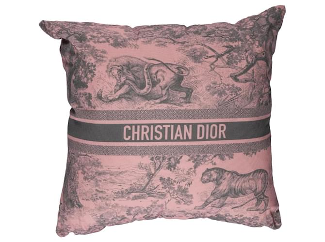 Christian Dior DIOR Coussin Carré Toile de Jouy Rose NEUF Polyester Acrylique  ref.1066622