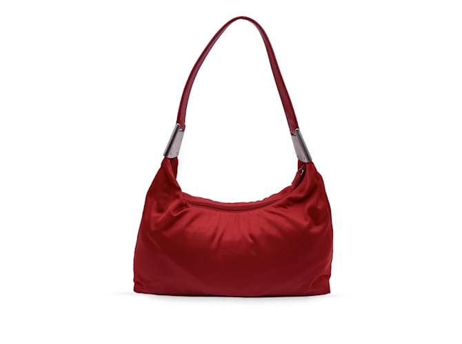 Prada Rote Tessuto-Hobo-Tasche aus Nylon mit Lederriemen Leinwand  ref.1066705