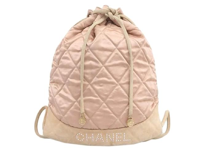 Chanel Quilted Satin Drawstring Backpack Pink Cloth  ref.1066740