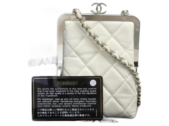 Chanel Quilted Leather Clasp Clutch Shoulder Bag White Lambskin  ref.1066755