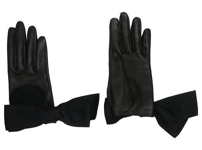 Louis Vuitton Luvas pretas de couro e seda Preto