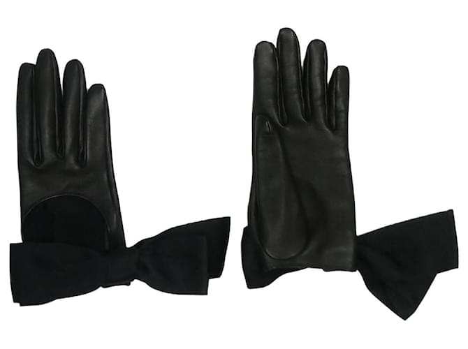 Louis Vuitton Black leather and silk gloves  ref.1066758