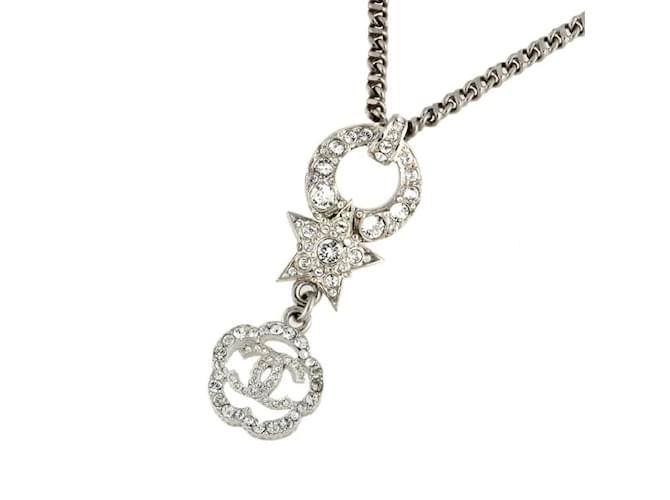 Chanel CC Rhinestone Star Pendant Necklace Silvery Metal  ref.1066778
