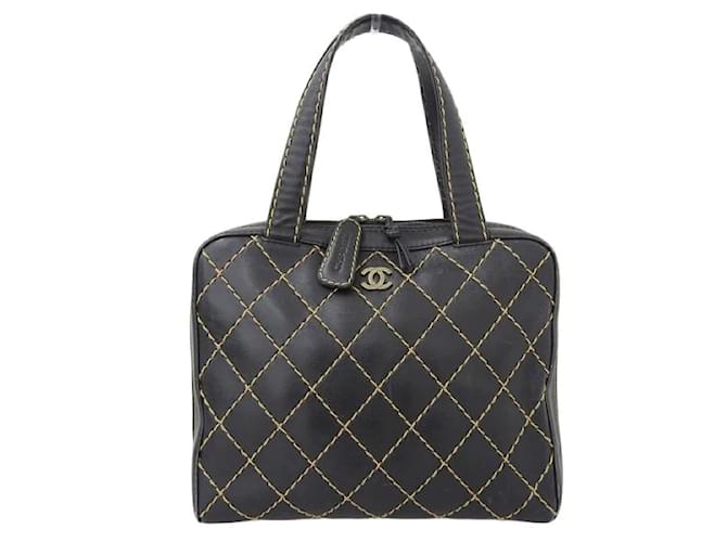 Chanel CC Wild Stitch Handbag Leather Handbag A14693  in Fair condition Black  ref.1066809