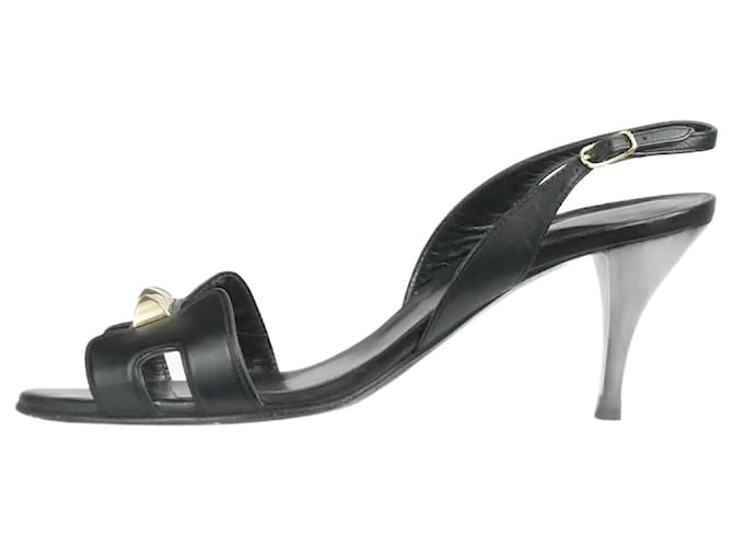 Hermès Black studded slingback heels - size EU 39 Leather  ref.1066873