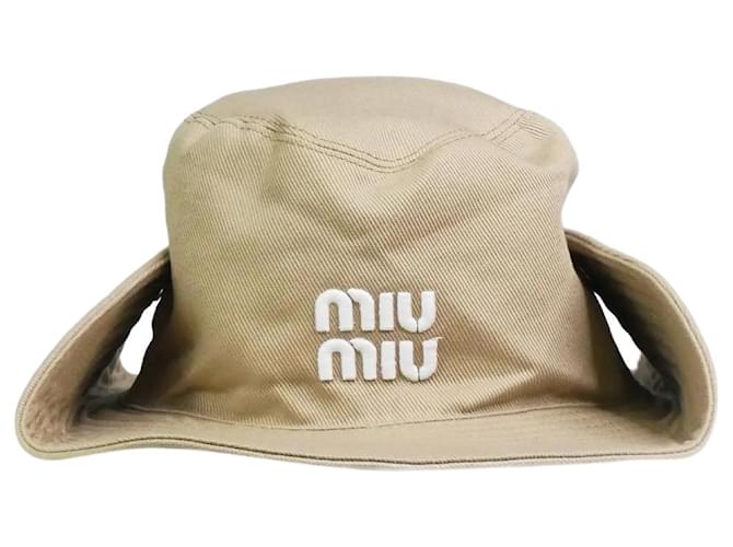 Miu Miu Chapeau logo en jean beige Coton  ref.1066877